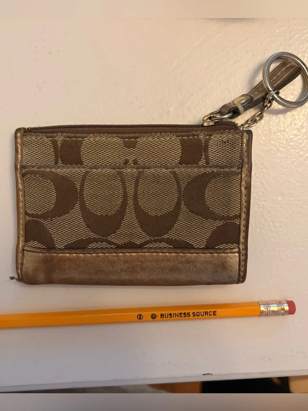 Coach Brown Signature Canvas Zip Key Pouch